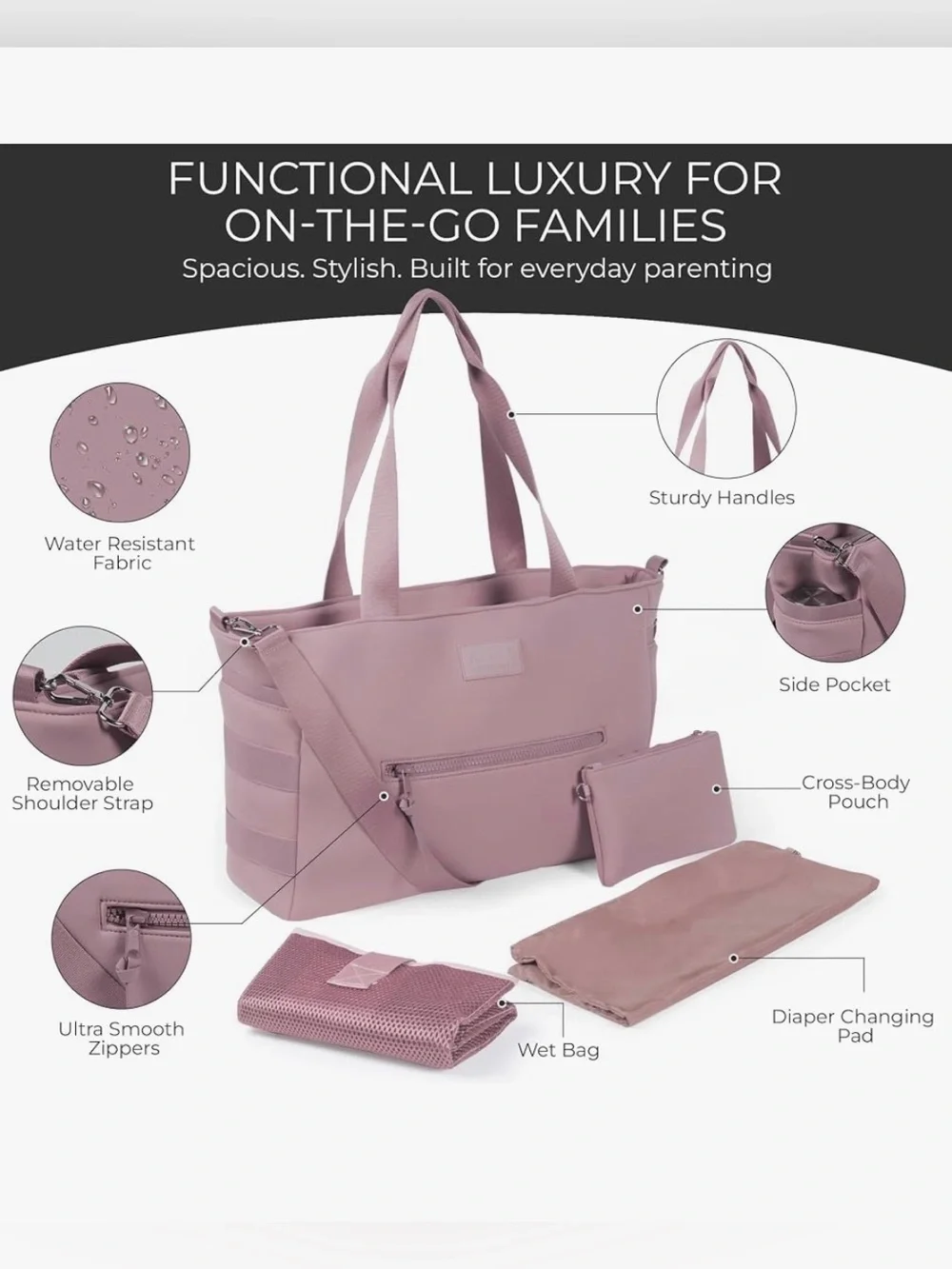 Stylish Neoprene Baby Diaper Tote Bag with Changing Pad